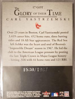 2004 Fleer Greats of the Game - Glory of Their Time #17 GOT Carl Yastrzemski Back