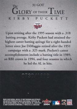 2004 Fleer Greats of the Game - Glory of Their Time #31 GOT Kirby Puckett Back