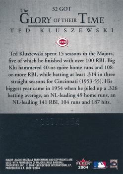 2004 Fleer Greats of the Game - Glory of Their Time #32 GOT Ted Kluszewski Back
