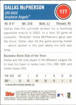 2003 Bazooka #177 Dallas McPherson Back