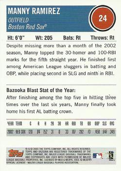 2003 Bazooka #24 Manny Ramirez Back