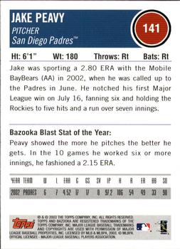 2003 Bazooka #141 Jake Peavy Back