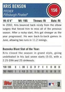 2003 Bazooka #156 Kris Benson Back