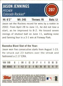2003 Bazooka #207 Jason Jennings Back