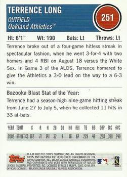 2003 Bazooka #251 Terrence Long Back