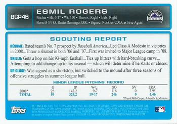 2009 Bowman - Chrome Prospects #BCP46 Esmil Rogers Back
