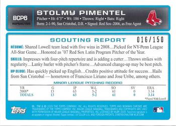 2009 Bowman - Chrome Prospects Blue Refractors #BCP6 Stolmy Pimentel Back