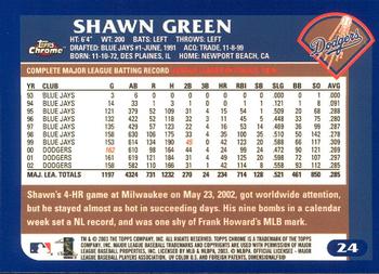 2003 Topps Chrome #24 Shawn Green Back