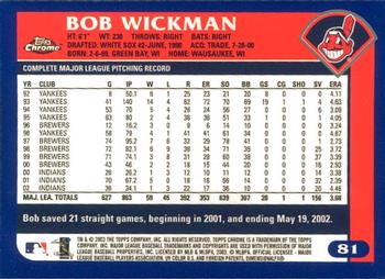 2003 Topps Chrome #81 Bob Wickman Back