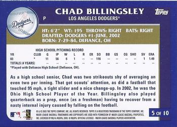 2003 Topps - Draft Picks #5 Chad Billingsley Back