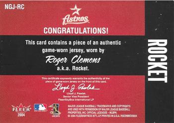 2004 Fleer InScribed - Names of the Game Material Copper #NGJ-RC Roger Clemens Back