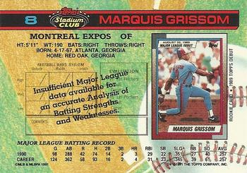 1991 Stadium Club #8 Marquis Grissom Back