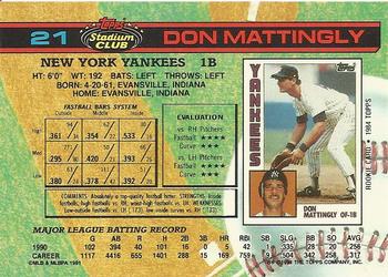 1991 Stadium Club #21 Don Mattingly Back