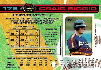 1991 Stadium Club #176 Craig Biggio Back