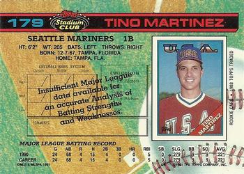 1991 Stadium Club #179 Tino Martinez Back