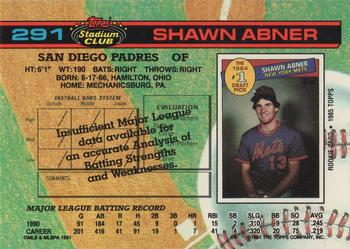 1991 Stadium Club #291 Shawn Abner Back