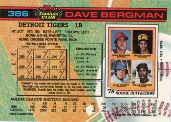 1991 Stadium Club #386 Dave Bergman Back
