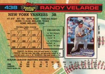 1991 Stadium Club #438 Randy Velarde Back