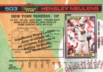 1991 Stadium Club #503 Hensley Meulens Back