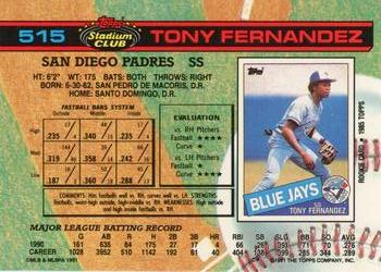 1991 Stadium Club #515 Tony Fernandez Back