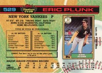 1991 Stadium Club #529 Eric Plunk Back