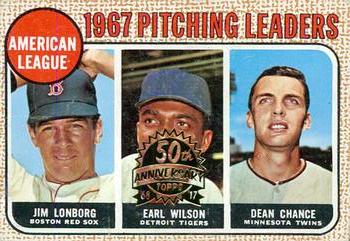 2017 Topps Heritage - 50th Anniversary Buybacks #10 American League 1967 Pitching Leaders (Jim Lonborg / Earl Wilson / Dean Chance) Front