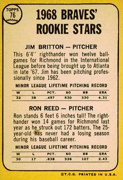 2017 Topps Heritage - 50th Anniversary Buybacks #76 Braves 1968 Rookie Stars (Jim Britton / Ron Reed) Back