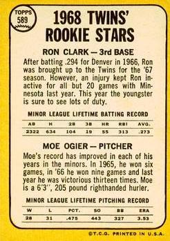 2017 Topps Heritage - 50th Anniversary Buybacks #589 Twins 1968 Rookie Stars (Ron Clark / Moe Ogier) Back