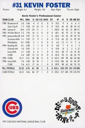 1997 Gatorade Chicago Cubs #NNO Kevin Foster Back