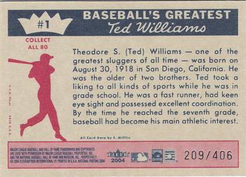 2004 Fleer National Pastime - 1959 Ted Williams Reprint #1 Ted Williams Back