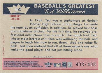 2004 Fleer National Pastime - 1959 Ted Williams Reprint #4 Ted Williams Back
