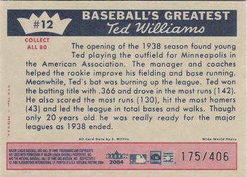 2004 Fleer National Pastime - 1959 Ted Williams Reprint #12 Ted Williams Back