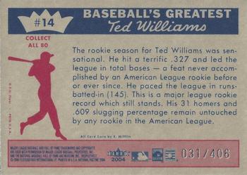 2004 Fleer National Pastime - 1959 Ted Williams Reprint #14 Ted Williams Back