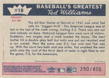 2004 Fleer National Pastime - 1959 Ted Williams Reprint #18 Ted Williams Back