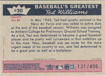 2004 Fleer National Pastime - 1959 Ted Williams Reprint #20 Ted Williams Back