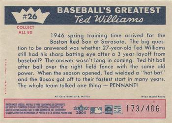 2004 Fleer National Pastime - 1959 Ted Williams Reprint #26 Ted Williams Back