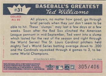 2004 Fleer National Pastime - 1959 Ted Williams Reprint #31 Ted Williams Back