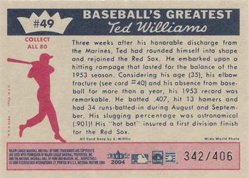 2004 Fleer National Pastime - 1959 Ted Williams Reprint #49 Ted Williams Back