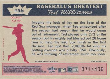 2004 Fleer National Pastime - 1959 Ted Williams Reprint #56 Ted Williams Back