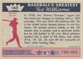 2004 Fleer National Pastime - 1959 Ted Williams Reprint #62 Ted Williams Back
