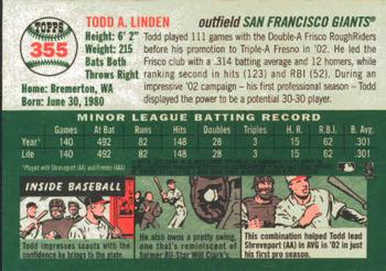 2003 Topps Heritage #355 Todd Linden Back