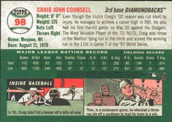 2003 Topps Heritage #98 Craig Counsell Back