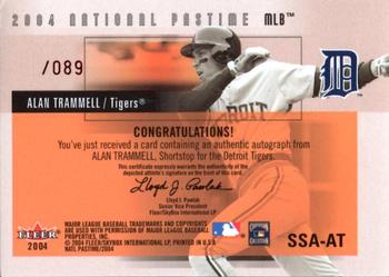 2004 Fleer National Pastime - Signature Swings Red #SSA-AT Alan Trammell Back
