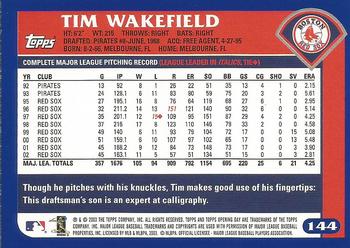 2003 Topps Opening Day #144 Tim Wakefield Back