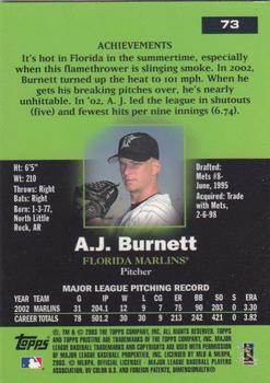 2003 Topps Pristine #73 A.J. Burnett Back
