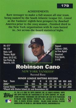 2003 Topps Pristine #179 Robinson Cano Back