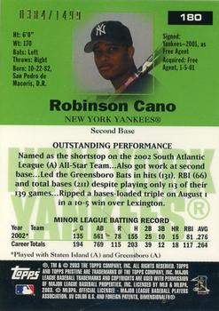 2003 Topps Pristine #180 Robinson Cano Back