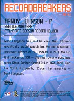 2003 Topps - Record Breakers (Series Two) #RB-RJ Randy Johnson Back