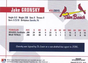 2015 Grandstand Palm Beach Cardinals #NNO Jake Gronsky Back