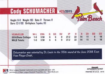 2015 Grandstand Palm Beach Cardinals #NNO Cody Schumacher Back